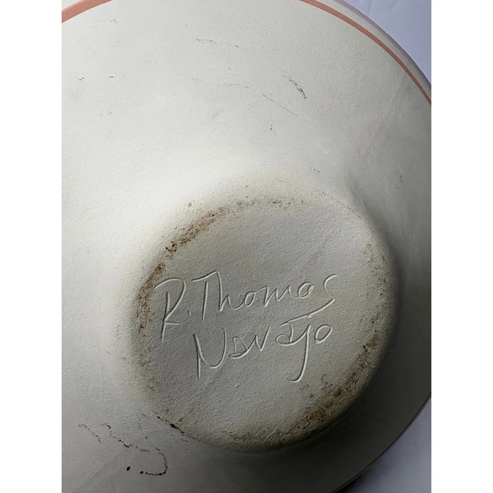 R Thomas Navajo Pottery Etched Seed Vase Mauve Peach Geometric Southwestern 6.5